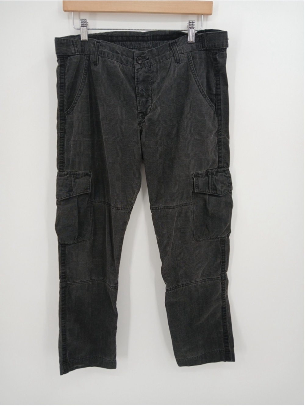 NSF Cargo Pants Womens Size 28 Black Gray Plaid Fadded Basquiat Cropped